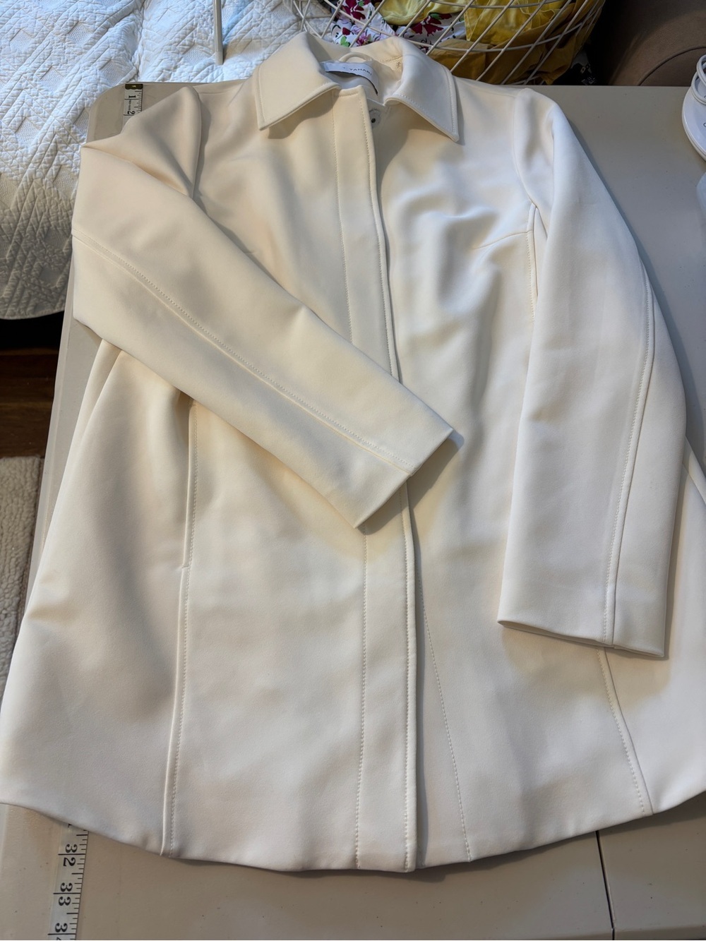 Minimalist Scandi Coat Size Large A-Line Cream White Sophisticated Office Guest - Picture 8 of 13